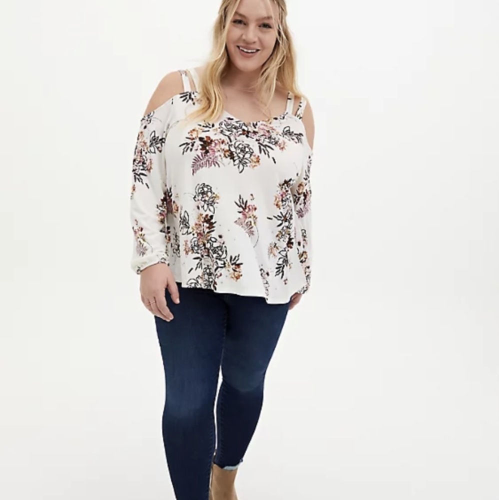 Torrid floral top size 1 double strap cold shoulder